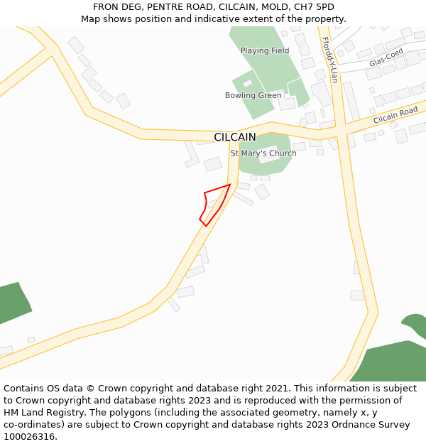 FRON DEG, PENTRE ROAD, CILCAIN, MOLD, CH7 5PD: Location map and indicative extent of plot