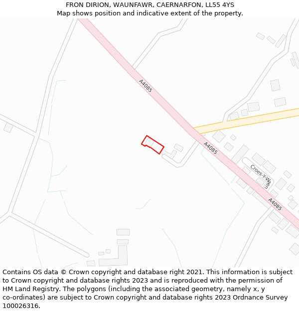 FRON DIRION, WAUNFAWR, CAERNARFON, LL55 4YS: Location map and indicative extent of plot