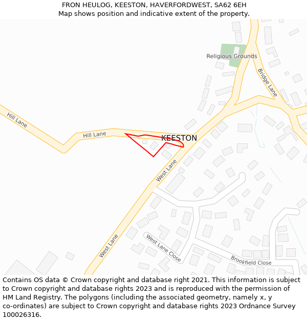 FRON HEULOG, KEESTON, HAVERFORDWEST, SA62 6EH: Location map and indicative extent of plot