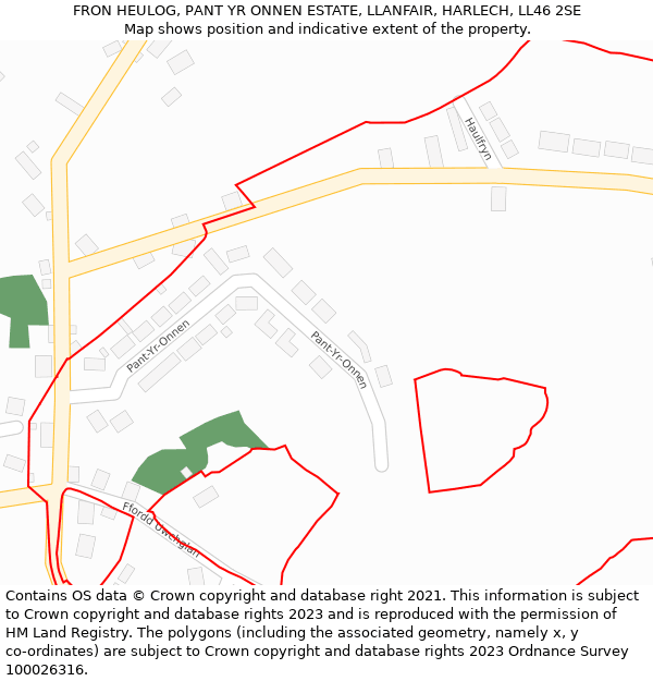 FRON HEULOG, PANT YR ONNEN ESTATE, LLANFAIR, HARLECH, LL46 2SE: Location map and indicative extent of plot