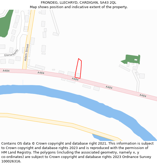 FRONDEG, LLECHRYD, CARDIGAN, SA43 2QL: Location map and indicative extent of plot