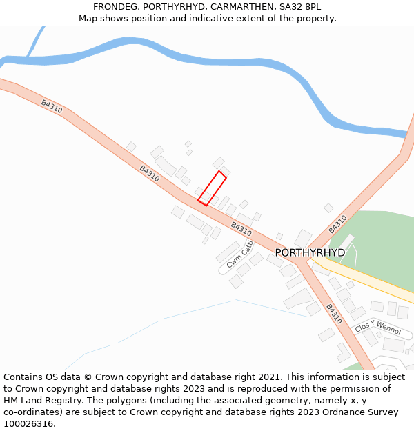 FRONDEG, PORTHYRHYD, CARMARTHEN, SA32 8PL: Location map and indicative extent of plot