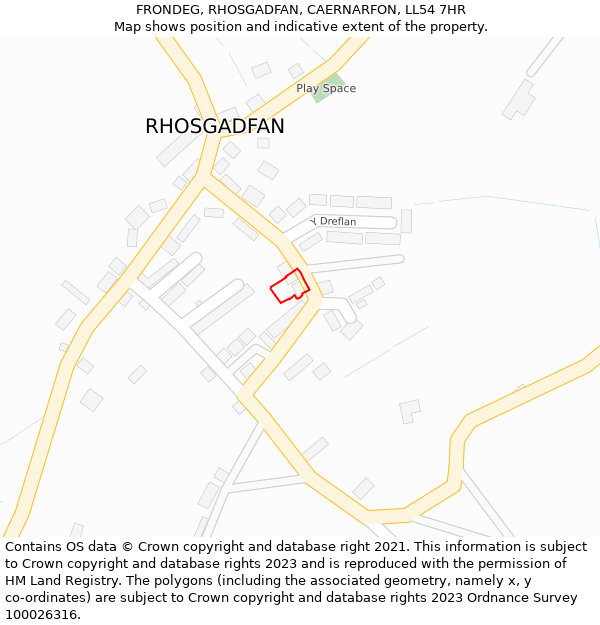 FRONDEG, RHOSGADFAN, CAERNARFON, LL54 7HR: Location map and indicative extent of plot