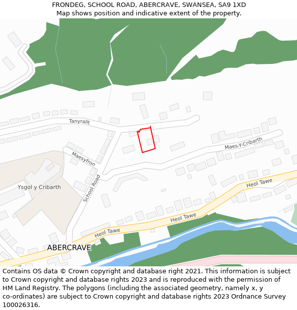 FRONDEG, SCHOOL ROAD, ABERCRAVE, SWANSEA, SA9 1XD: Location map and indicative extent of plot