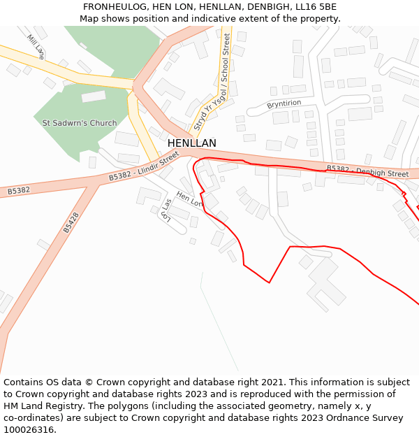 FRONHEULOG, HEN LON, HENLLAN, DENBIGH, LL16 5BE: Location map and indicative extent of plot