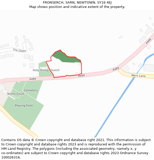 FRONSERCH, SARN, NEWTOWN, SY16 4EJ: Location map and indicative extent of plot