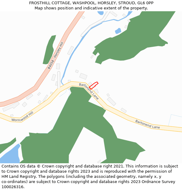 FROSTHILL COTTAGE, WASHPOOL, HORSLEY, STROUD, GL6 0PP: Location map and indicative extent of plot