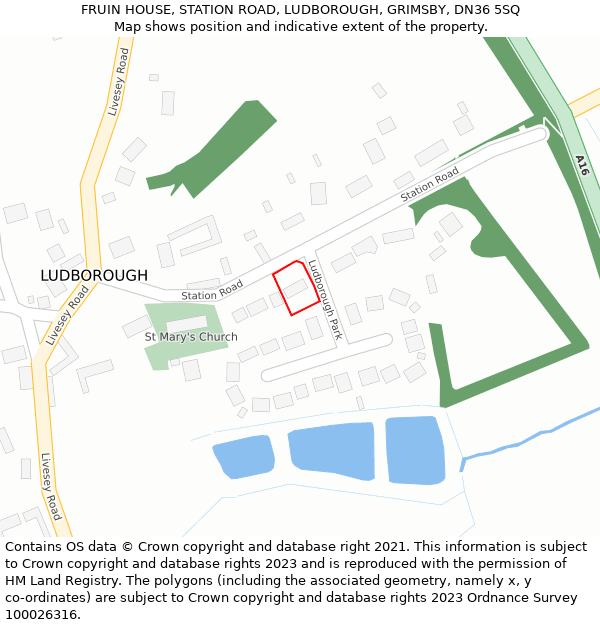 FRUIN HOUSE, STATION ROAD, LUDBOROUGH, GRIMSBY, DN36 5SQ: Location map and indicative extent of plot