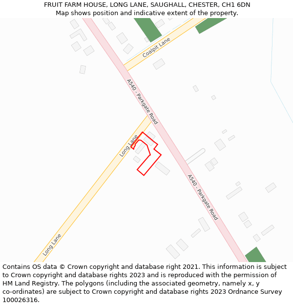 FRUIT FARM HOUSE, LONG LANE, SAUGHALL, CHESTER, CH1 6DN: Location map and indicative extent of plot