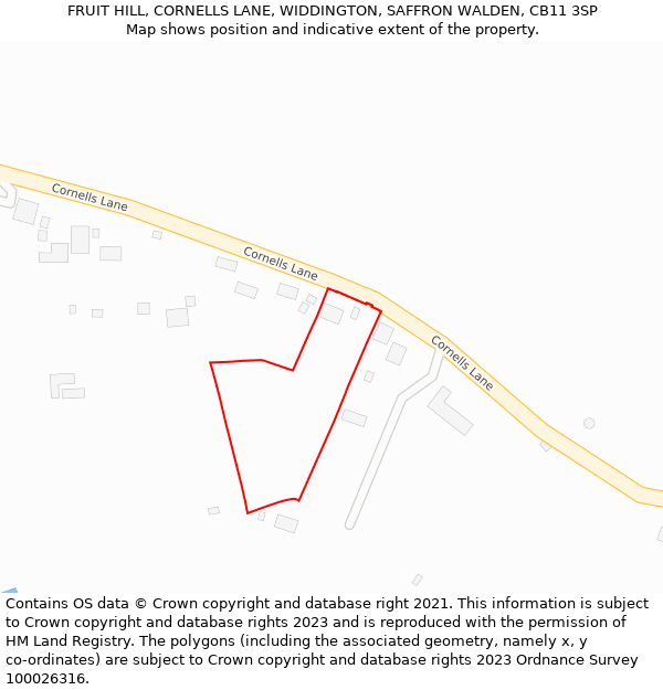 FRUIT HILL, CORNELLS LANE, WIDDINGTON, SAFFRON WALDEN, CB11 3SP: Location map and indicative extent of plot