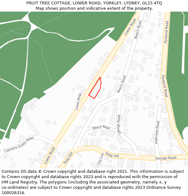 FRUIT TREE COTTAGE, LOWER ROAD, YORKLEY, LYDNEY, GL15 4TQ: Location map and indicative extent of plot