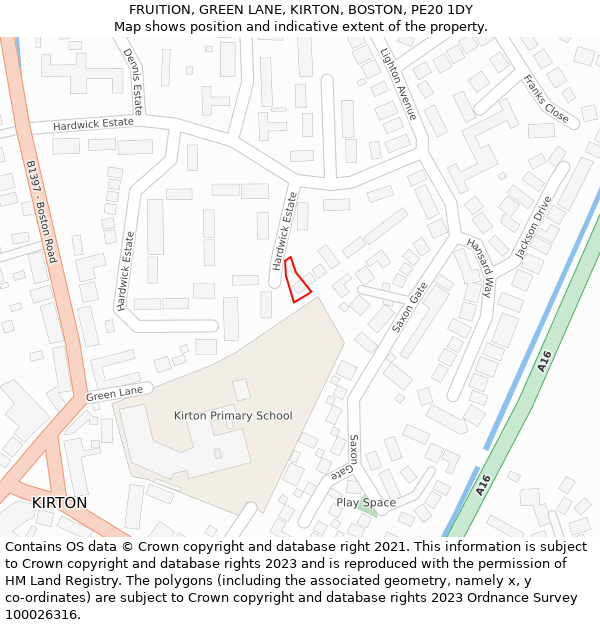 FRUITION, GREEN LANE, KIRTON, BOSTON, PE20 1DY: Location map and indicative extent of plot