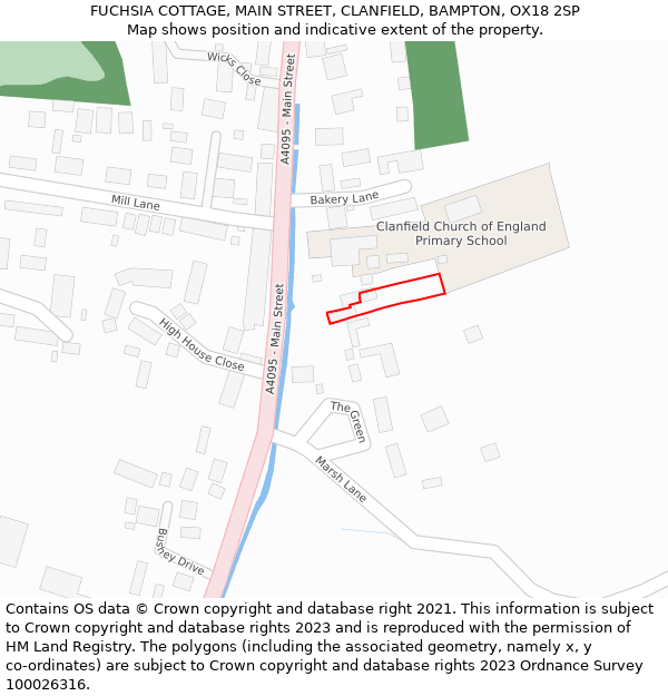 FUCHSIA COTTAGE, MAIN STREET, CLANFIELD, BAMPTON, OX18 2SP: Location map and indicative extent of plot