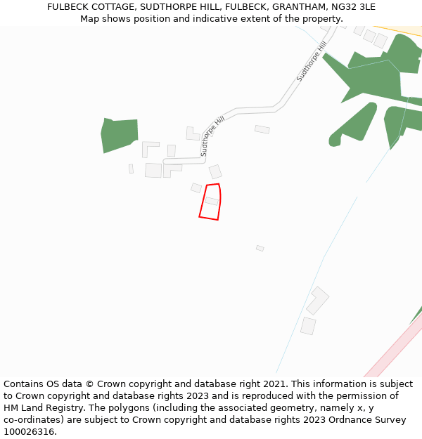 FULBECK COTTAGE, SUDTHORPE HILL, FULBECK, GRANTHAM, NG32 3LE: Location map and indicative extent of plot