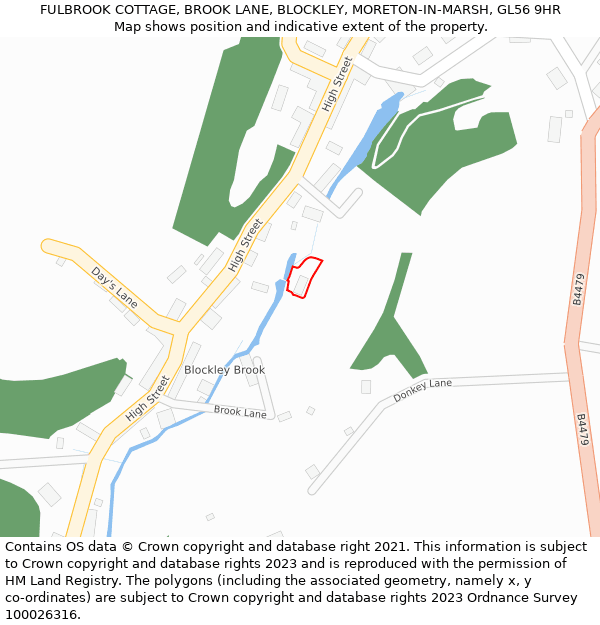 FULBROOK COTTAGE, BROOK LANE, BLOCKLEY, MORETON-IN-MARSH, GL56 9HR: Location map and indicative extent of plot