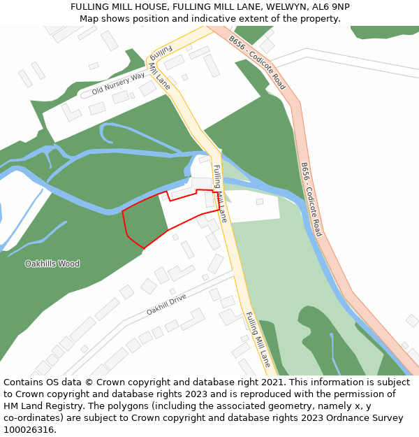 FULLING MILL HOUSE, FULLING MILL LANE, WELWYN, AL6 9NP: Location map and indicative extent of plot