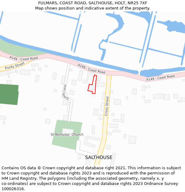 FULMARS, COAST ROAD, SALTHOUSE, HOLT, NR25 7XF: Location map and indicative extent of plot