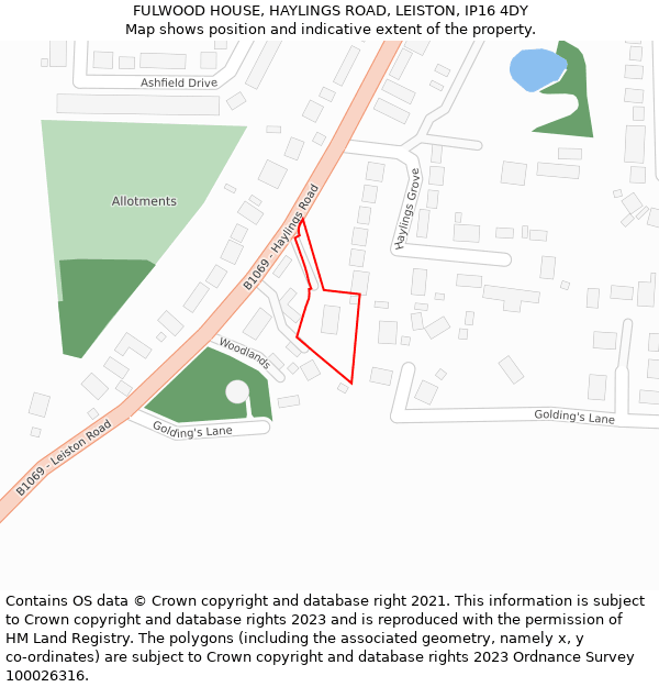 FULWOOD HOUSE, HAYLINGS ROAD, LEISTON, IP16 4DY: Location map and indicative extent of plot