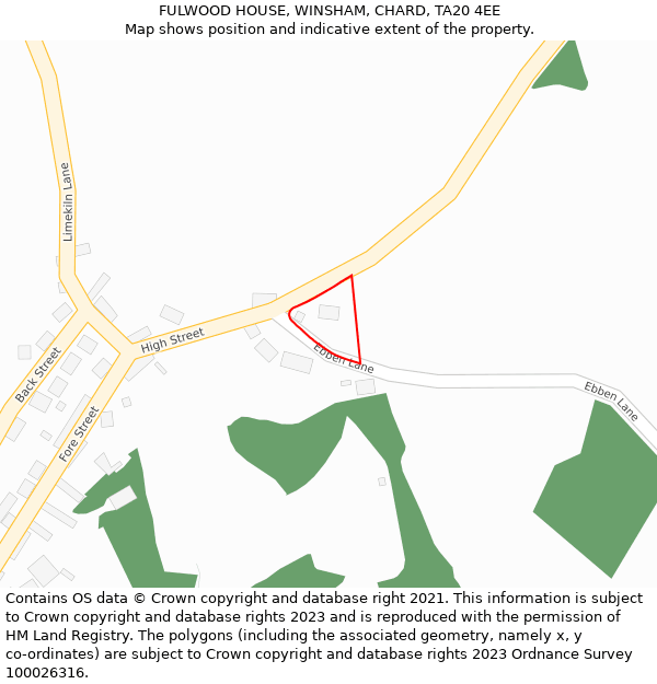 FULWOOD HOUSE, WINSHAM, CHARD, TA20 4EE: Location map and indicative extent of plot