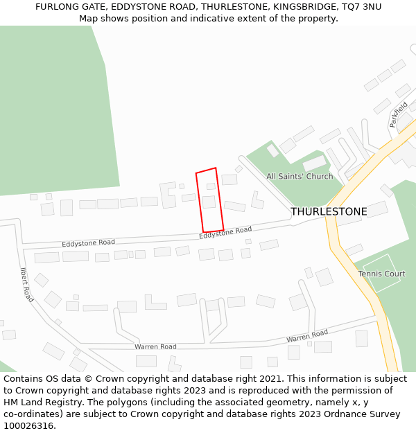 FURLONG GATE, EDDYSTONE ROAD, THURLESTONE, KINGSBRIDGE, TQ7 3NU: Location map and indicative extent of plot