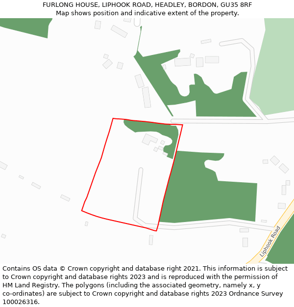 FURLONG HOUSE, LIPHOOK ROAD, HEADLEY, BORDON, GU35 8RF: Location map and indicative extent of plot