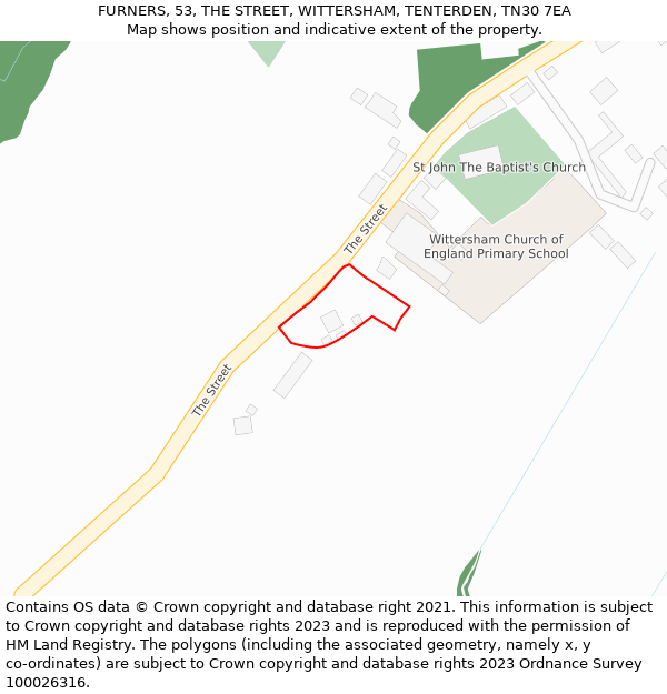 FURNERS, 53, THE STREET, WITTERSHAM, TENTERDEN, TN30 7EA: Location map and indicative extent of plot