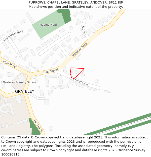 FURROWS, CHAPEL LANE, GRATELEY, ANDOVER, SP11 8JP: Location map and indicative extent of plot