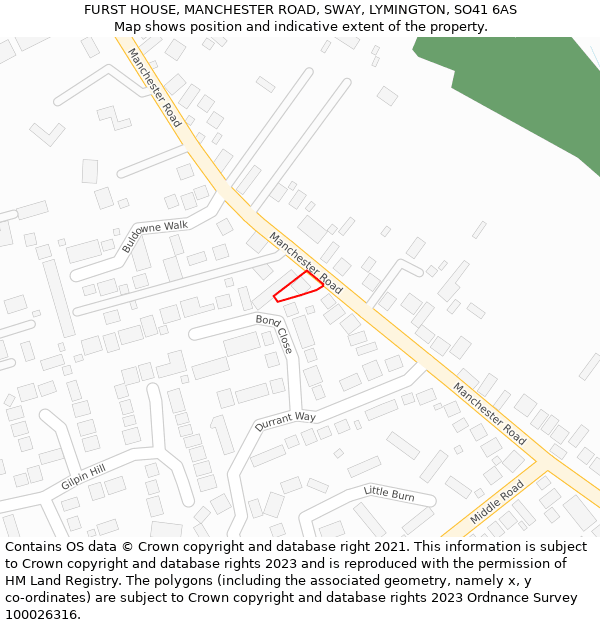 FURST HOUSE, MANCHESTER ROAD, SWAY, LYMINGTON, SO41 6AS: Location map and indicative extent of plot