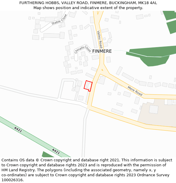 FURTHERING HOBBS, VALLEY ROAD, FINMERE, BUCKINGHAM, MK18 4AL: Location map and indicative extent of plot