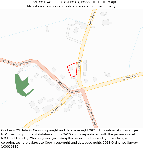 FURZE COTTAGE, HILSTON ROAD, ROOS, HULL, HU12 0JB: Location map and indicative extent of plot