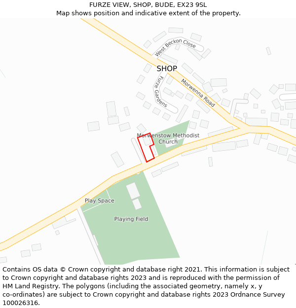 FURZE VIEW, SHOP, BUDE, EX23 9SL: Location map and indicative extent of plot