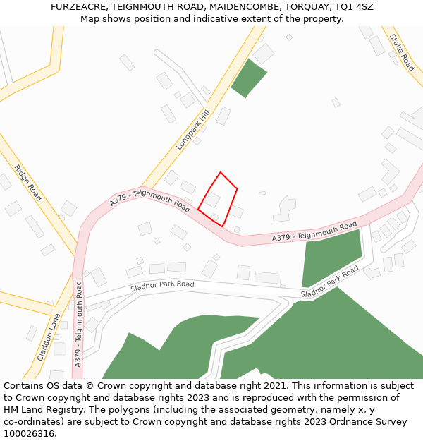FURZEACRE, TEIGNMOUTH ROAD, MAIDENCOMBE, TORQUAY, TQ1 4SZ: Location map and indicative extent of plot