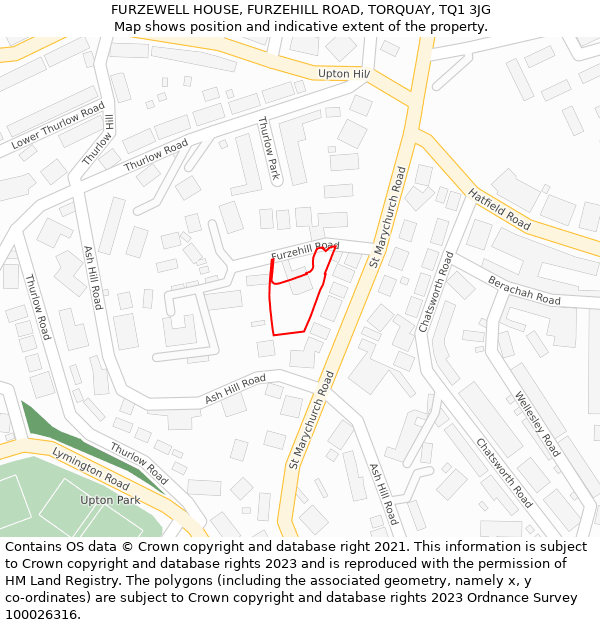 FURZEWELL HOUSE, FURZEHILL ROAD, TORQUAY, TQ1 3JG: Location map and indicative extent of plot