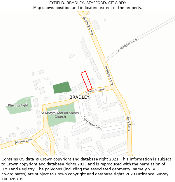 FYFIELD, BRADLEY, STAFFORD, ST18 9DY: Location map and indicative extent of plot