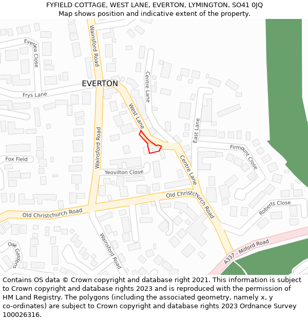 FYFIELD COTTAGE, WEST LANE, EVERTON, LYMINGTON, SO41 0JQ: Location map and indicative extent of plot