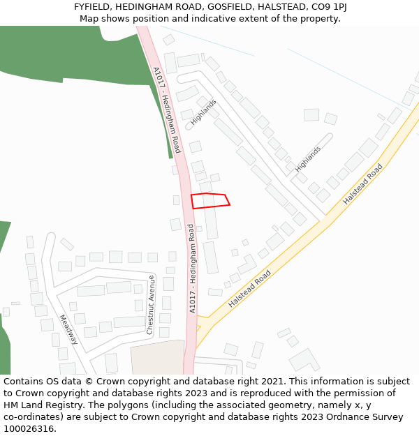 FYFIELD, HEDINGHAM ROAD, GOSFIELD, HALSTEAD, CO9 1PJ: Location map and indicative extent of plot