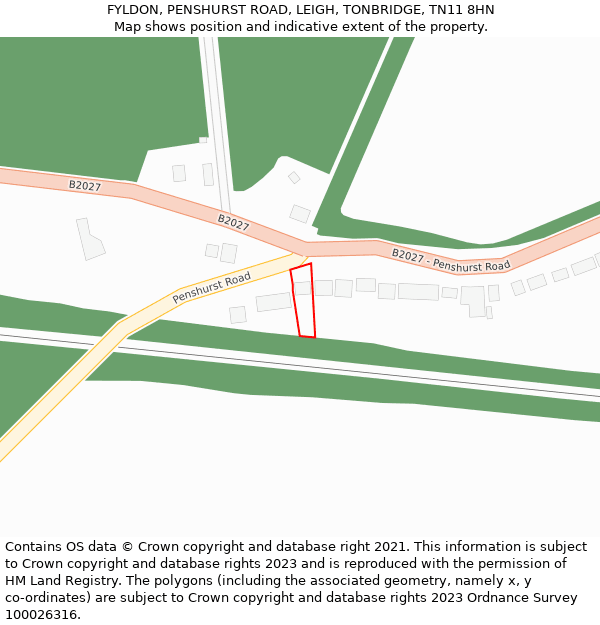 FYLDON, PENSHURST ROAD, LEIGH, TONBRIDGE, TN11 8HN: Location map and indicative extent of plot