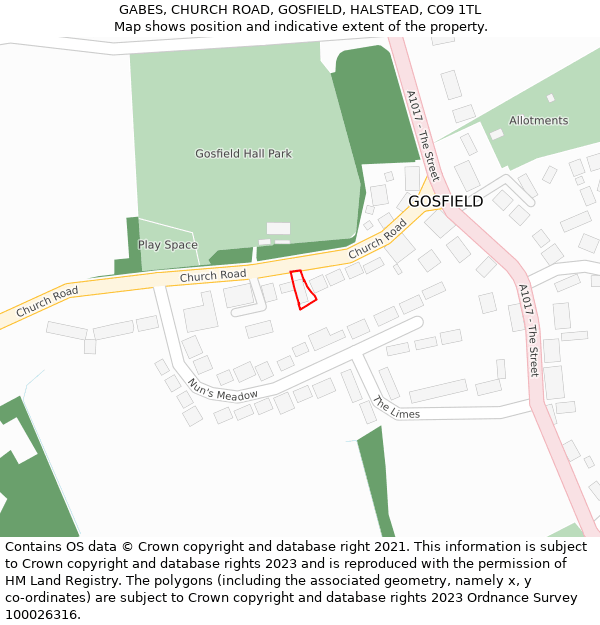 GABES, CHURCH ROAD, GOSFIELD, HALSTEAD, CO9 1TL: Location map and indicative extent of plot