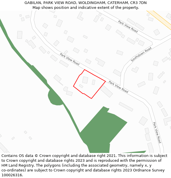 GABILAN, PARK VIEW ROAD, WOLDINGHAM, CATERHAM, CR3 7DN: Location map and indicative extent of plot