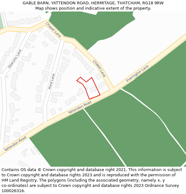 GABLE BARN, YATTENDON ROAD, HERMITAGE, THATCHAM, RG18 9RW: Location map and indicative extent of plot
