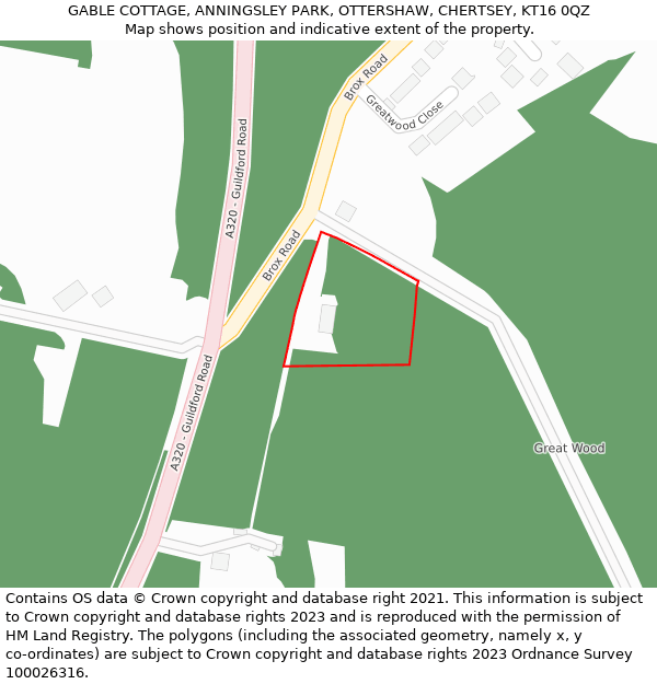 GABLE COTTAGE, ANNINGSLEY PARK, OTTERSHAW, CHERTSEY, KT16 0QZ: Location map and indicative extent of plot