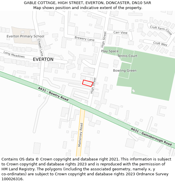 GABLE COTTAGE, HIGH STREET, EVERTON, DONCASTER, DN10 5AR: Location map and indicative extent of plot