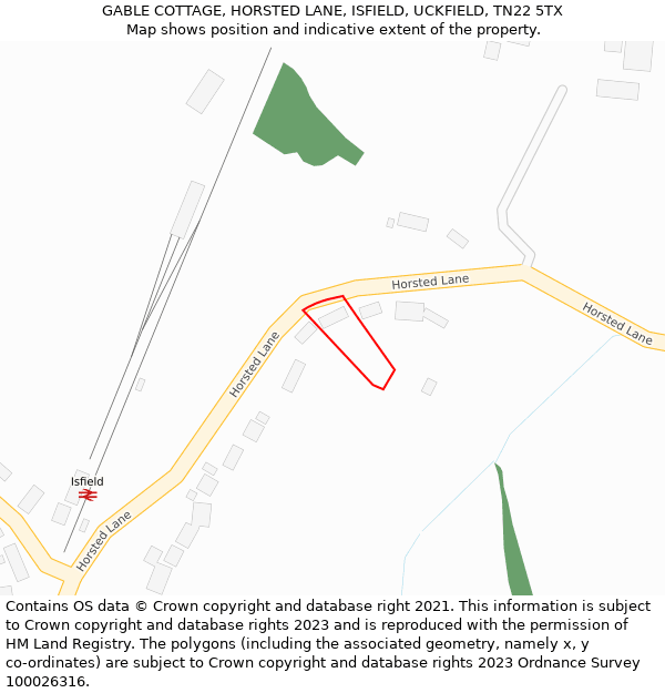 GABLE COTTAGE, HORSTED LANE, ISFIELD, UCKFIELD, TN22 5TX: Location map and indicative extent of plot