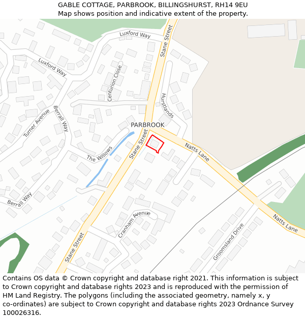 GABLE COTTAGE, PARBROOK, BILLINGSHURST, RH14 9EU: Location map and indicative extent of plot
