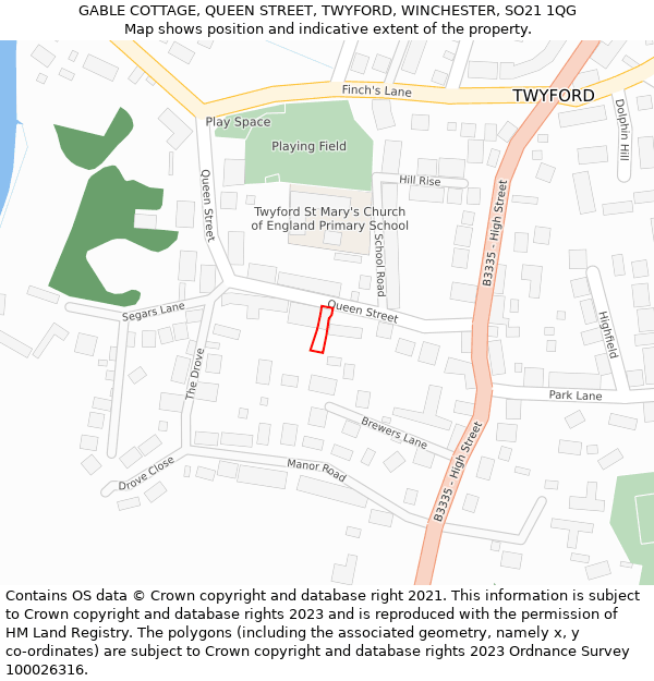 GABLE COTTAGE, QUEEN STREET, TWYFORD, WINCHESTER, SO21 1QG: Location map and indicative extent of plot