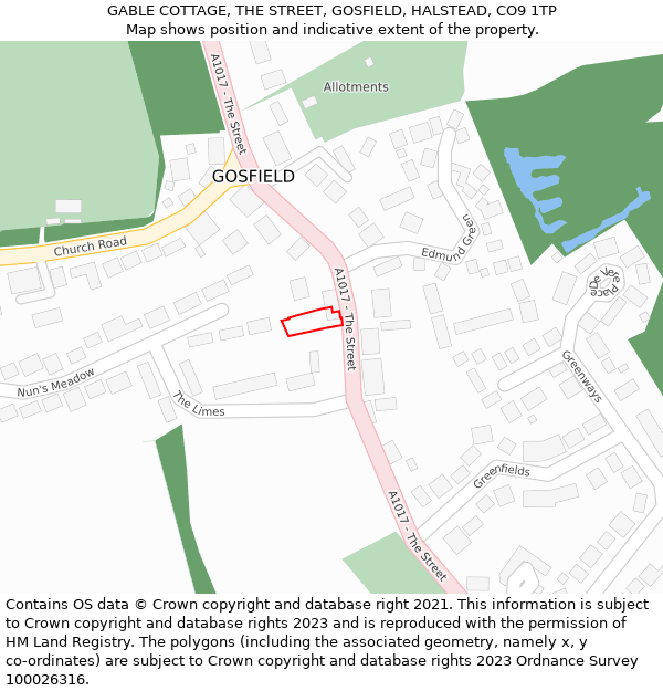 GABLE COTTAGE, THE STREET, GOSFIELD, HALSTEAD, CO9 1TP: Location map and indicative extent of plot