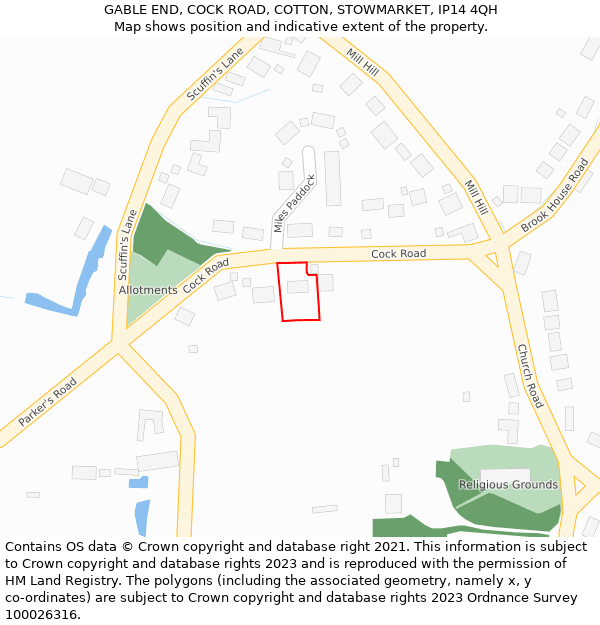 GABLE END, COCK ROAD, COTTON, STOWMARKET, IP14 4QH: Location map and indicative extent of plot