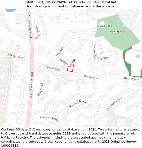 GABLE END, THE COMMON, PATCHWAY, BRISTOL, BS34 6AL: Location map and indicative extent of plot