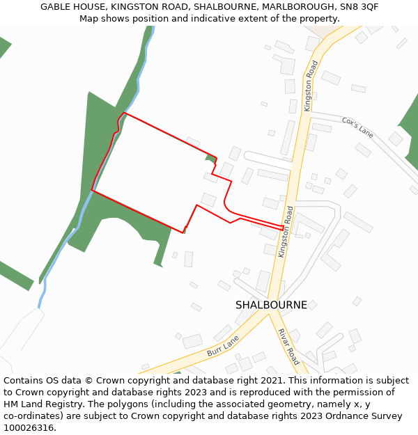GABLE HOUSE, KINGSTON ROAD, SHALBOURNE, MARLBOROUGH, SN8 3QF: Location map and indicative extent of plot