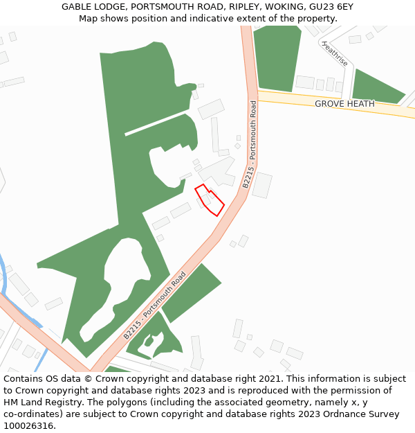 GABLE LODGE, PORTSMOUTH ROAD, RIPLEY, WOKING, GU23 6EY: Location map and indicative extent of plot